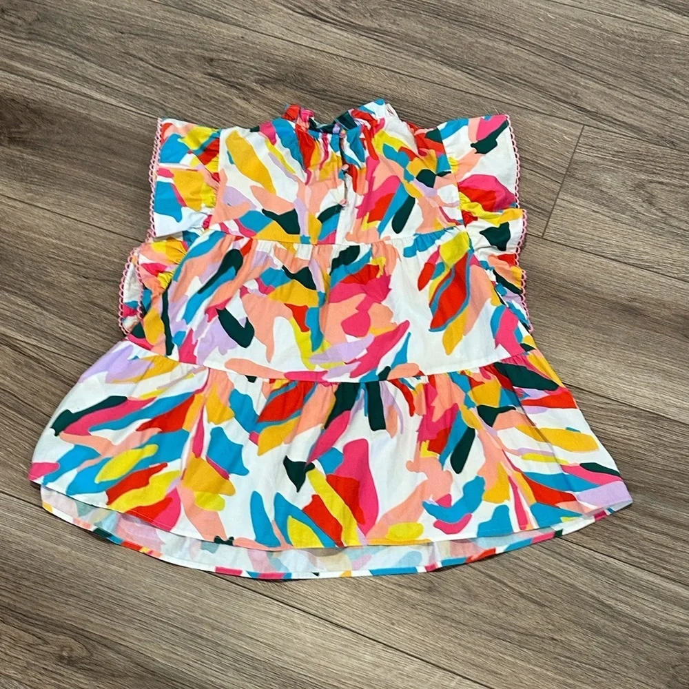 CROSBY by Mollie Burch Blakely Multicolored Ruffle Peplum Top Size Small